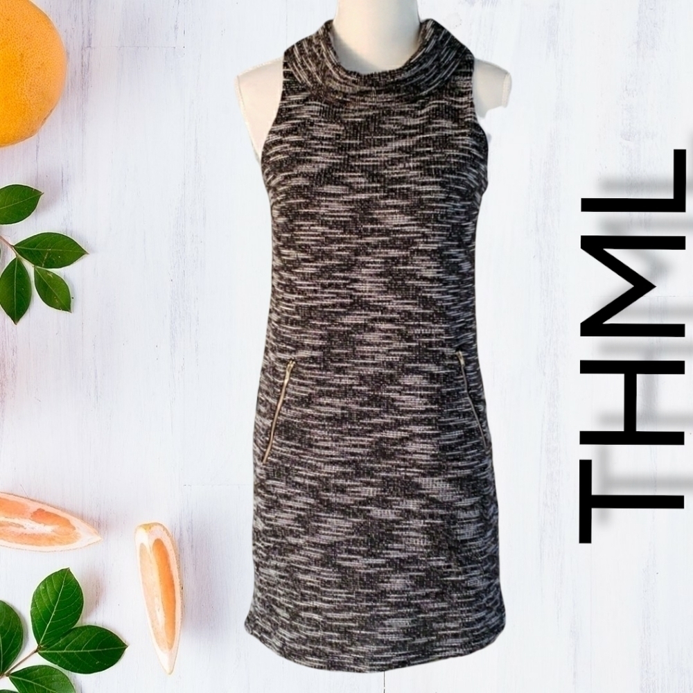 Thml Anthropologie Sleeveless Turtleneck Sleeveless Boucle Knit Lg Blk/Gry NWT